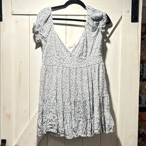 Altar'd State Pale Blue Floral V-Neck Tiered Mini Dress Feminine Girlhoodcore L